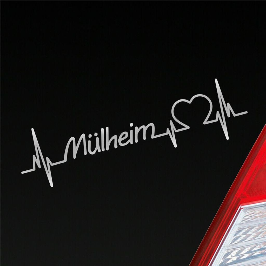 Auto Aufkleber Mülheim Herz Herzschlag 19x5 cm Silber Sticker Heckscheibenaufkleber