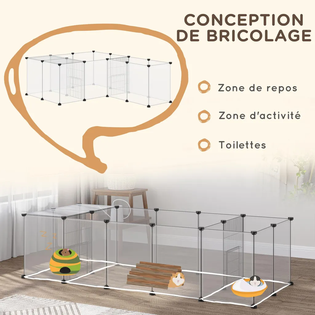 Espace de Jeu Modulable pour Lapins et Cochons d'Inde Intérieur Blanc