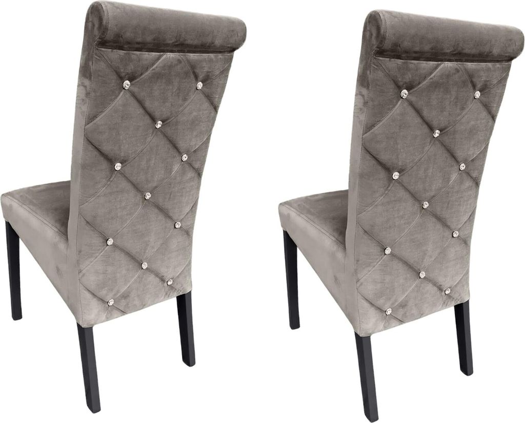 Ares Meble Esszimmerstühle 2er Set K6 - Esszimmerstuhl Holz - Küchenstühle, Essen Stuhl - Esstisch Stühle Glamour - Samt Grau - Schwarz
