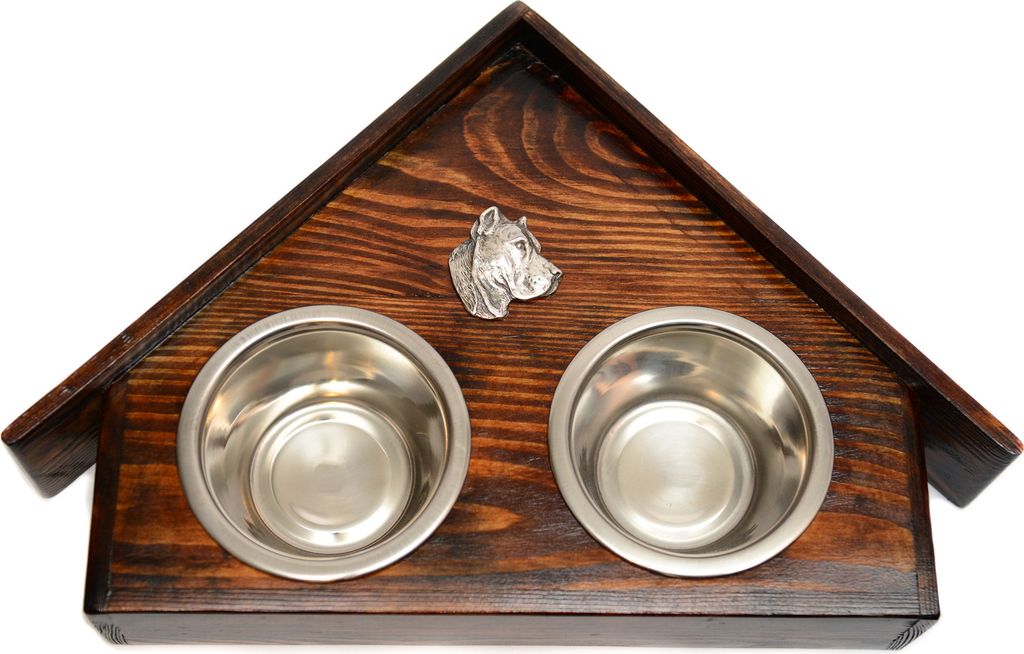 Presa Canario, Kanarische Dogge, Dogo Canario - Holzständer mit Schalen für Hunde, dekorative Hundeschalen, Geschenk zur Adoption eines Hundes vo...