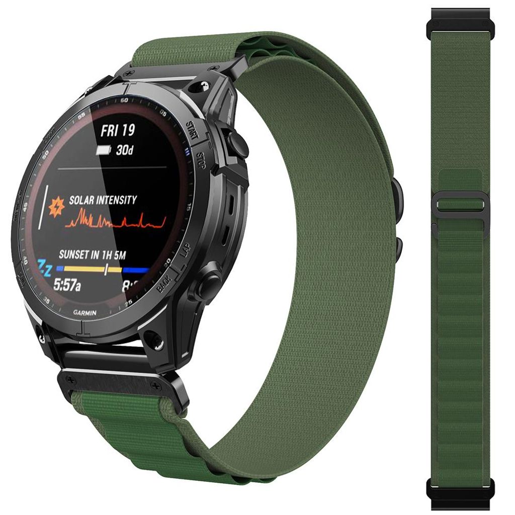 FFO2World Alpine Loop Nylon-Sportarmband 26 mm QuickFit für Garmin Fenix 3–8X, Enduro, Tactix 7 & Epix Pro 51 mm – Robust & leicht – Grün