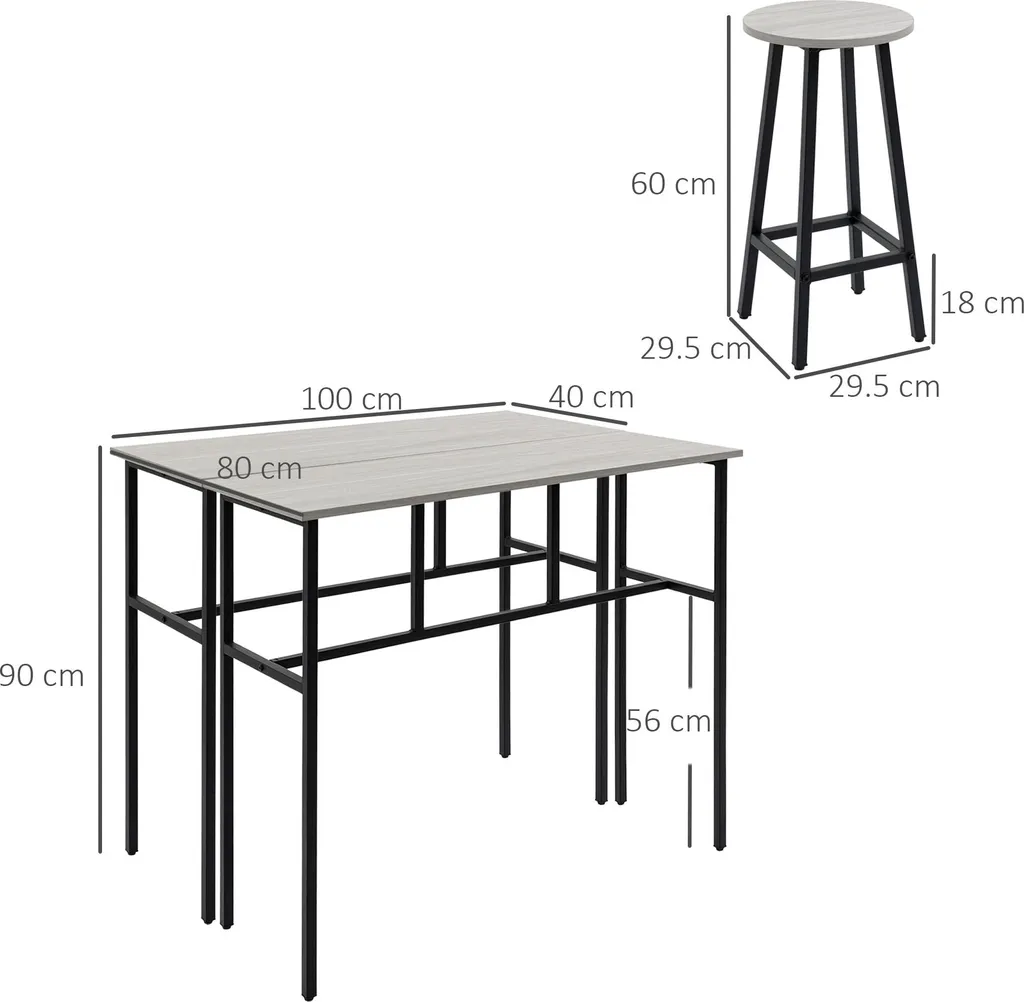 Set de Bar Industriel Compact : 2 Tables et 4 Tabourets Gain de Place