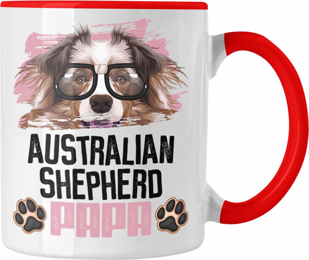 Trendation - Australian Shepherd Papa Besitzer Tasse Geschenk Lustiger Spruch Geschenkidee Australian Shepherd Liebhaber (Rot)