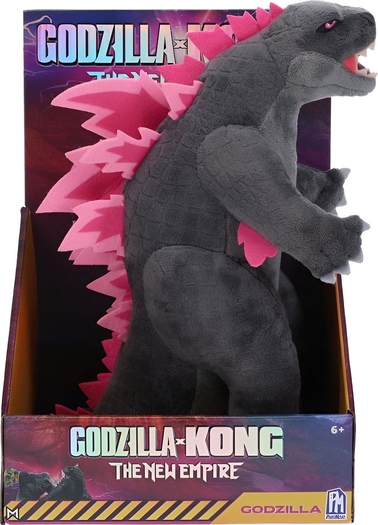 A Godzilla plush toy in its packaging.
