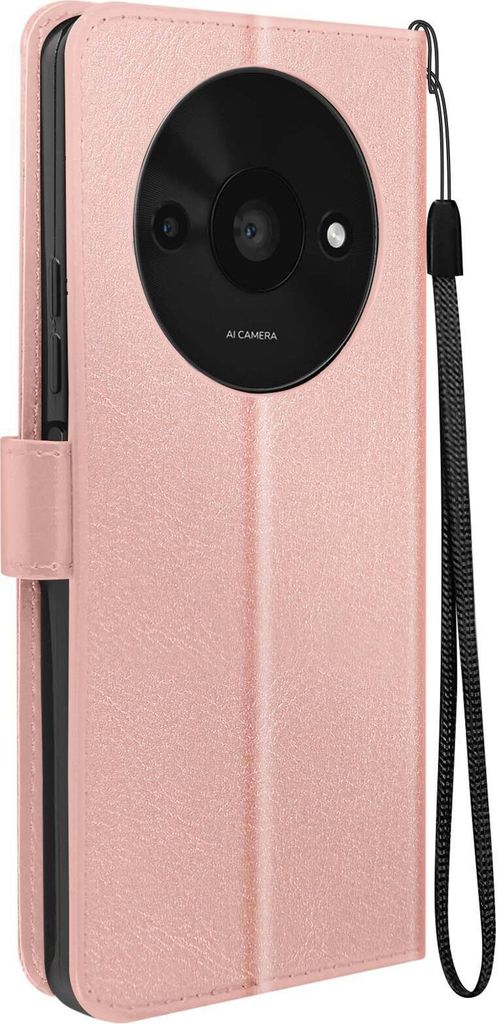 Mayaxess, Redmi A3 Wallet Case Standfunktion mit Handschlaufe, Champagnerrosa