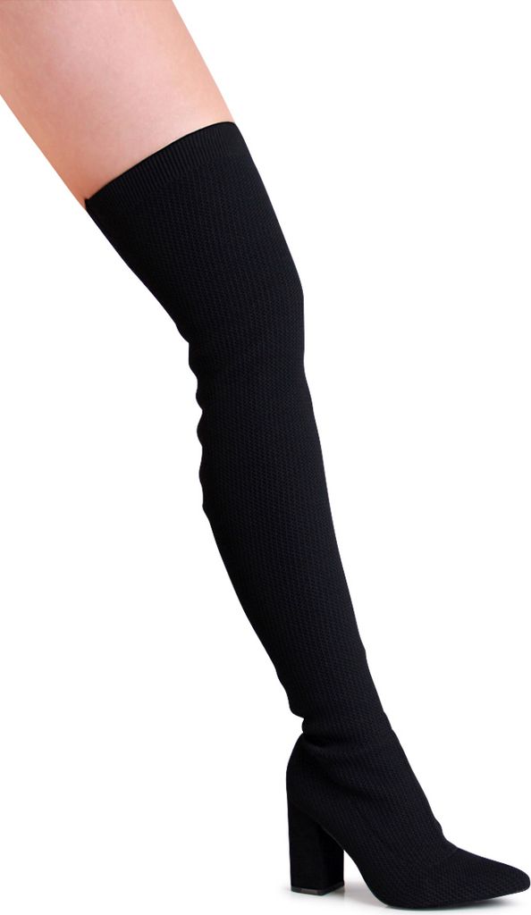 topschuhe24 2554 Damen Overknee Stiefel Strick Stulpen, Farbe:Schwarz, Größe:36 EU