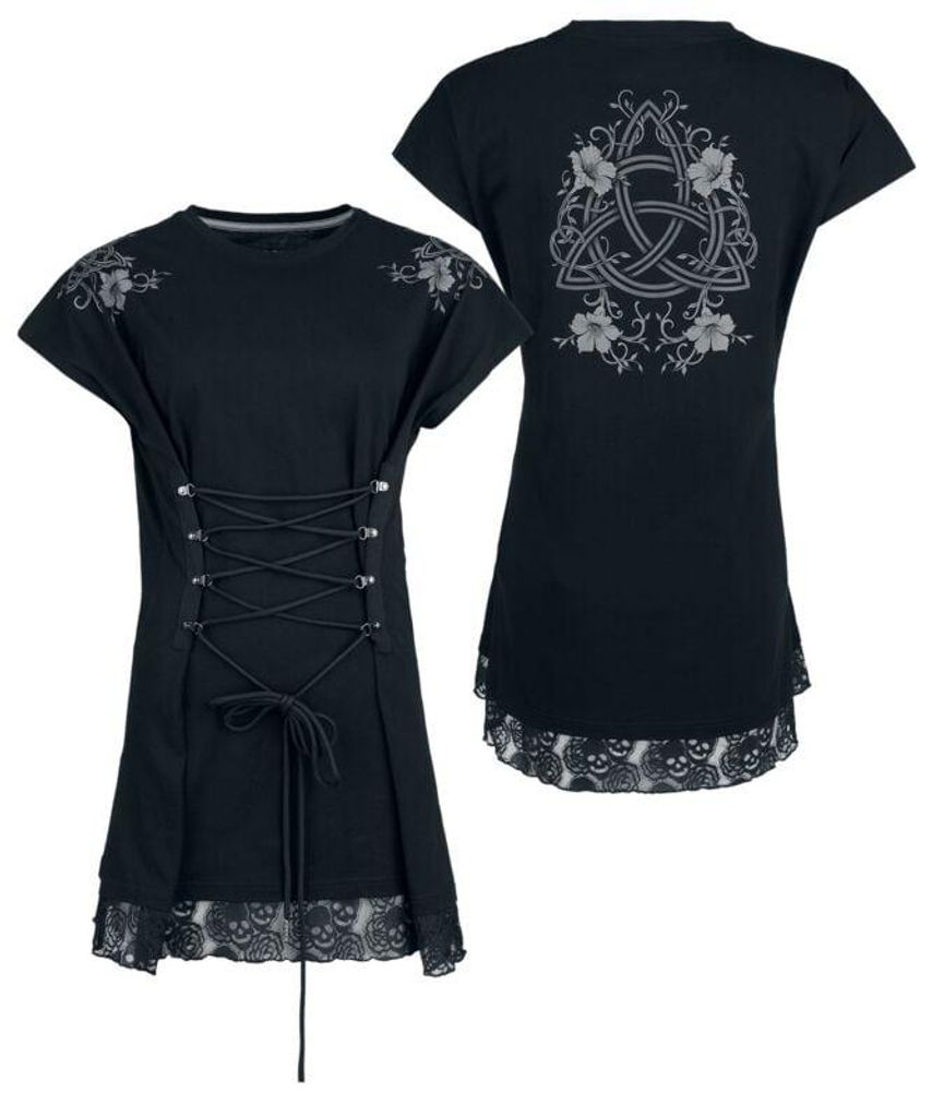 Black Premium by EMP Damen Rooted in Reverence printed Oversized T-Shirt with lace and lacing schwarz M