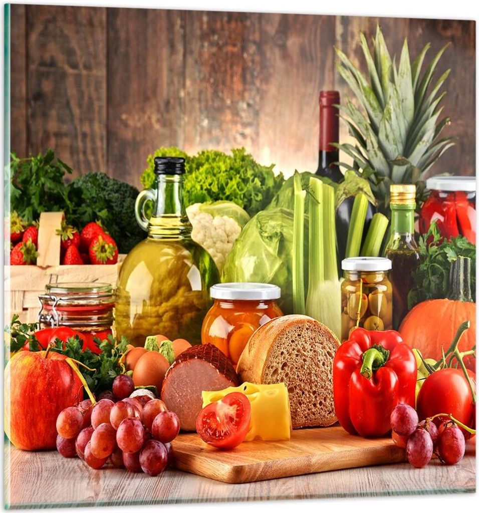 Bilder auf glas - Lebensmittel Gemüse Brokkoli Fleisch - 50x50cm - Glasbilder - Wandbilder - Kunstdruck - Wanddekoration aus Glas - Glas Bilder - ...