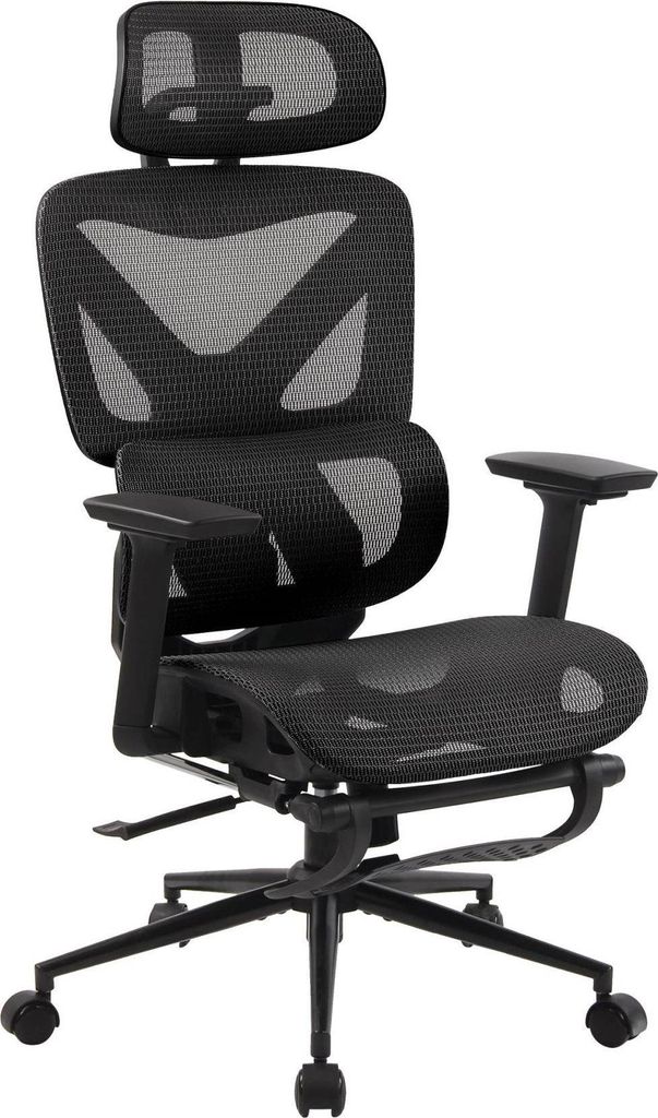 Ergonomischer Bürostuhl, Bürostuhl, atmungsaktiv und verstellbar, hoher Komfort | Farbe: Schwarz/Schwarz