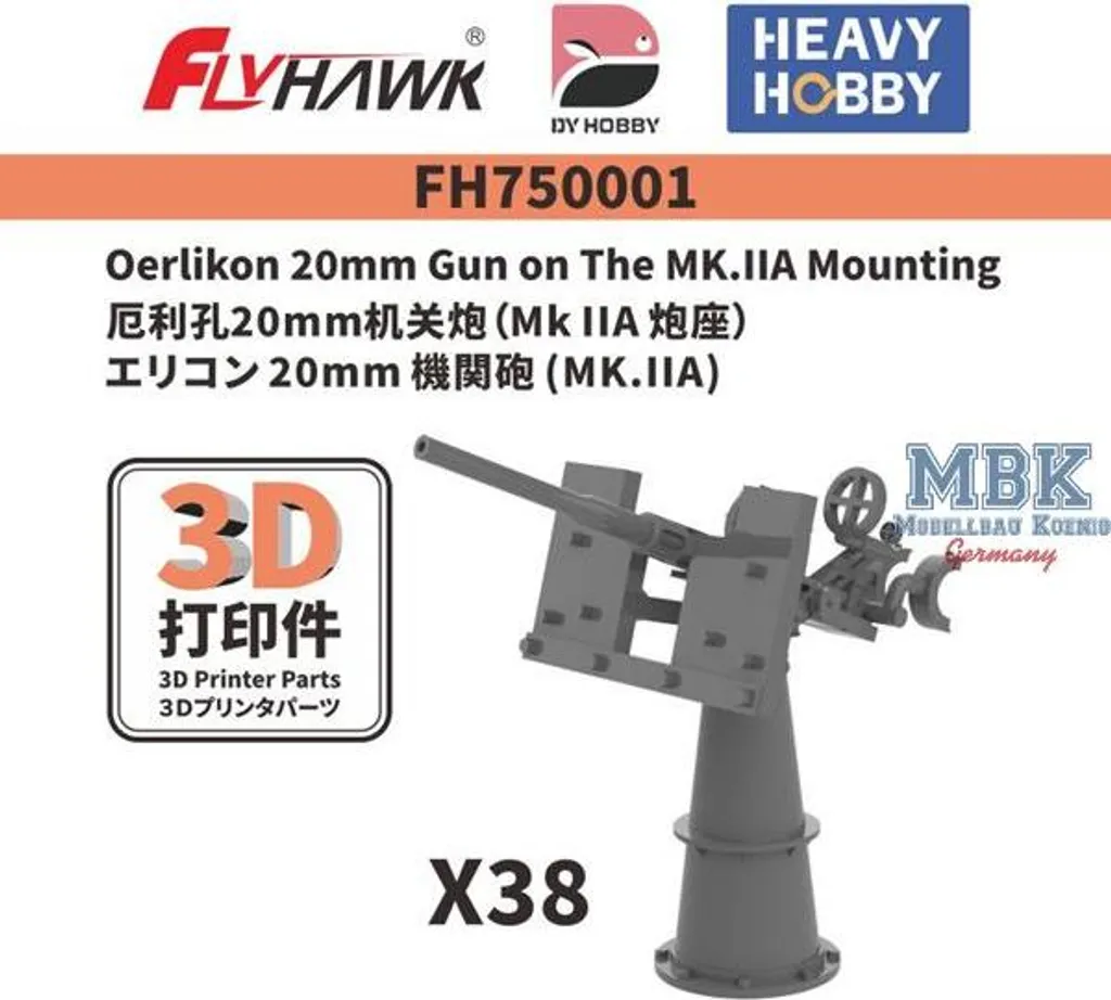 Canon Oerlikon 20 mm Flyhawk FH750001 sur support MK.IIA impression 3D