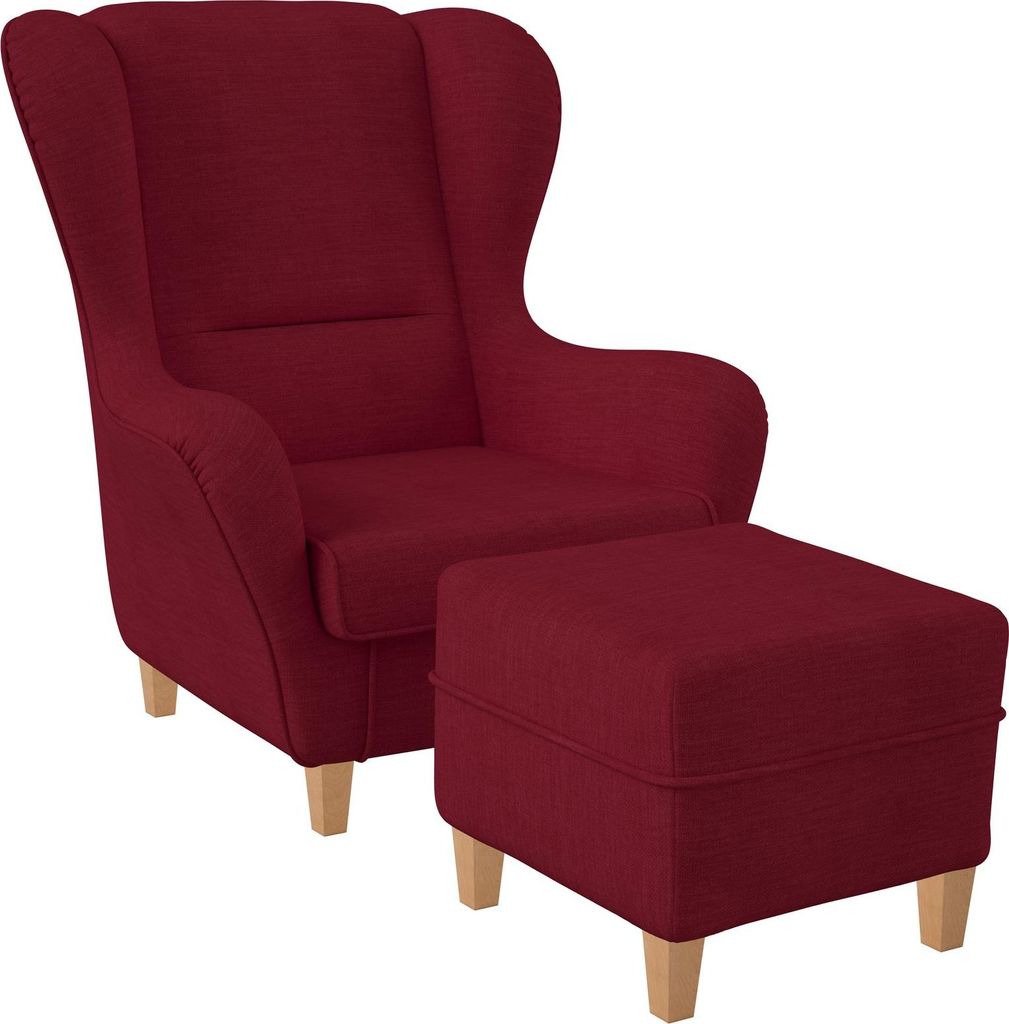 Supellex Sofia Ohrensessel mit Hocker | Design Vienna Rubin-Rot