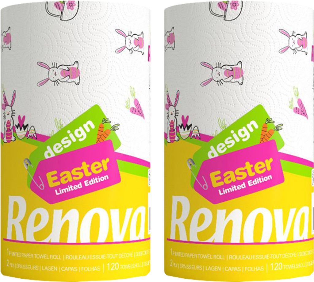 2 Maxi Rolle Renova Oster-Edition/Easter - Ostern - Küchenpapier - Küchenrolle - Haushaltstücher - Papiertücher - 1 Rolle = 3 Standard Rollen -...