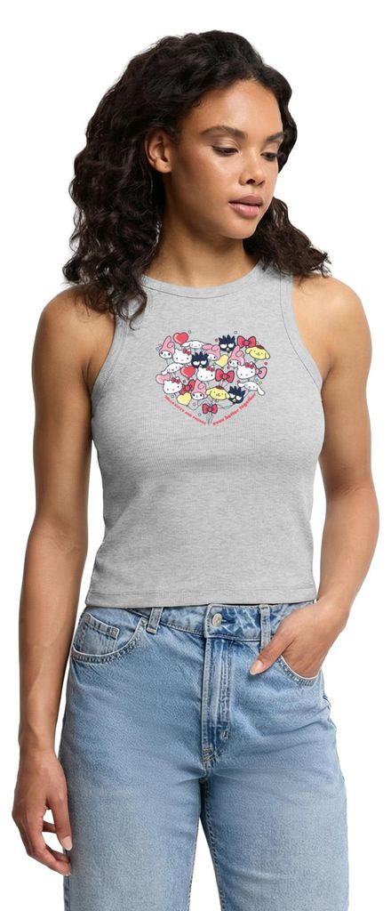 Spreadshirt Hello Kitty And Friends Ballons Cropped Frauen Organic Tank Top, XXL, Grau meliert
