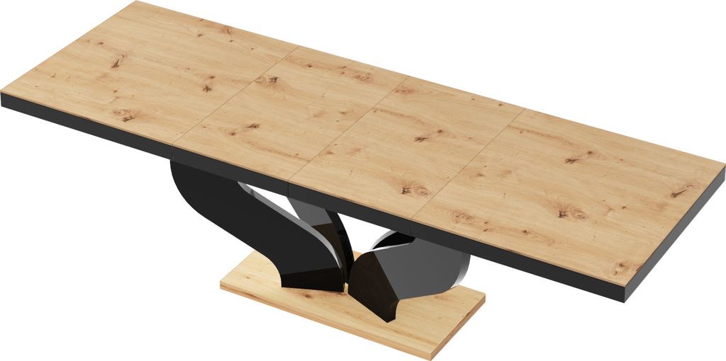 Design Esstisch Tisch HEB-222 Eiche Artisan - Schwarz Hochglanz ausziehbar 160 bis 256 cm