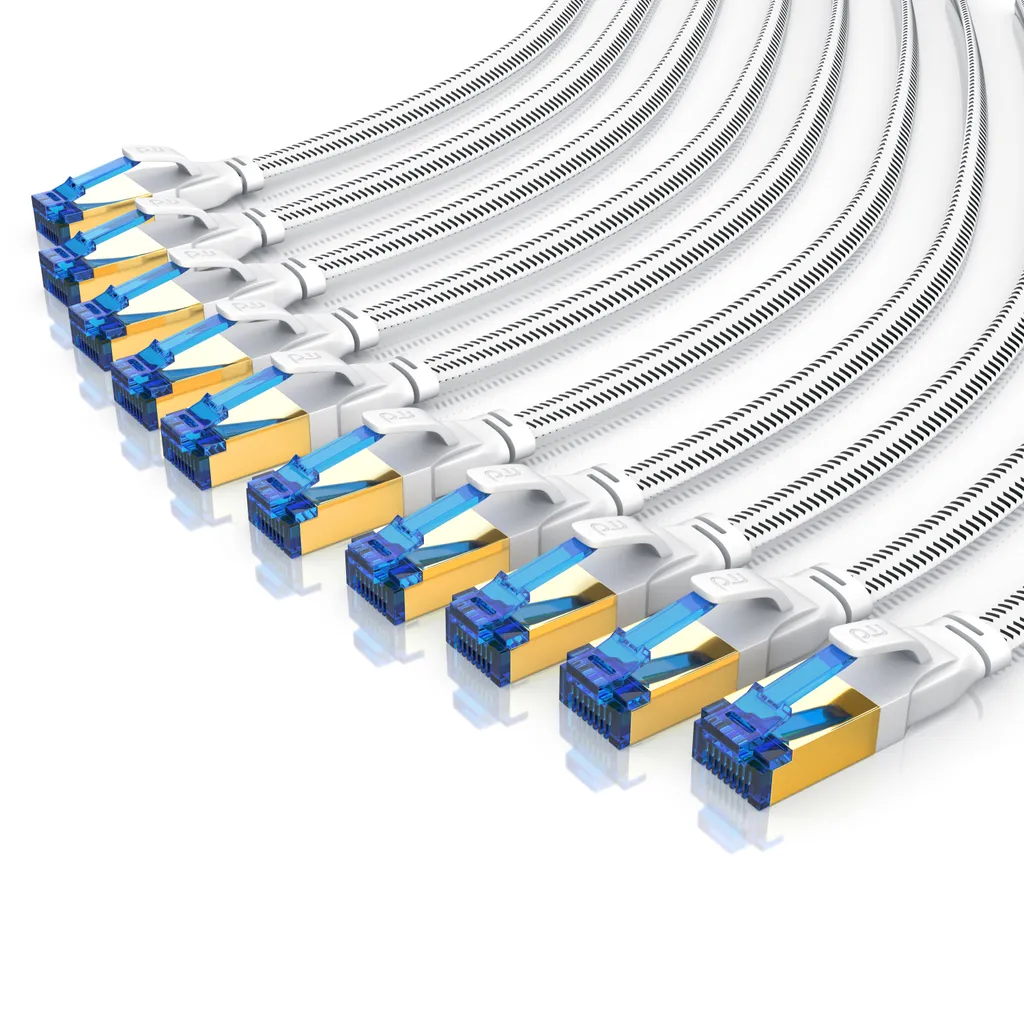 Cavo LAN Primewire 10x, CAT.8, RJ-45 (Ethernet) (25 cm), cavo patch piatto CAT 8, cavo di rete a nastro piatto con guaina in cotone - 0,25 m
