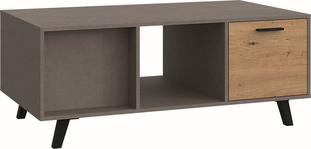 Couchtisch Rigi 07 mit 2 Schubladen und viel Stauraum, Farbe: Eiche / Grau - 120 x 67 x 48 cm (B x T x H), moderner Stil, ABS Kanten