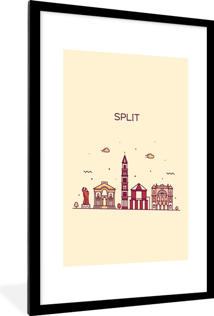 MuchoWow MuchoWow Gerahmtes Poster Split - Kroatien - Skyline 60x90 cm - Poster mit zchwarzem Bilderrahmen - Dekoration - Wandposter Wohnzimmer...