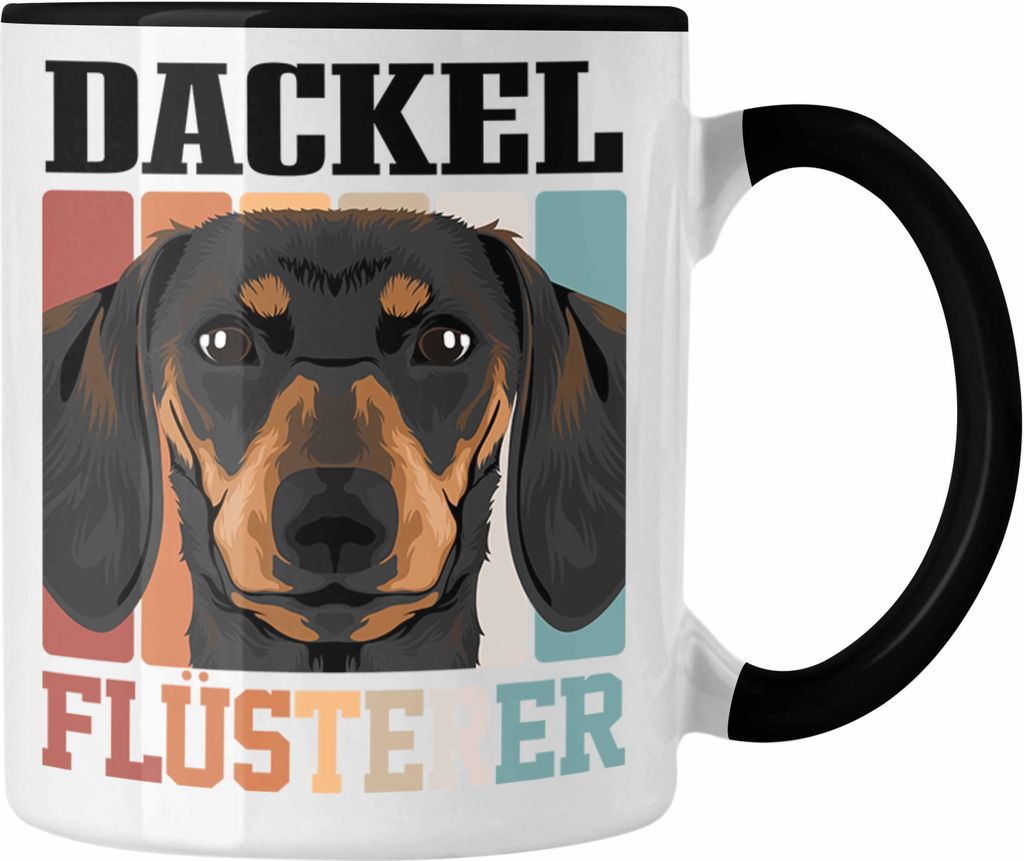 Trendation - Dackel Tasse Geschenk Dackel-Papa Flüsterer Lustige Geschenkidee für Dackel (Schwarz)