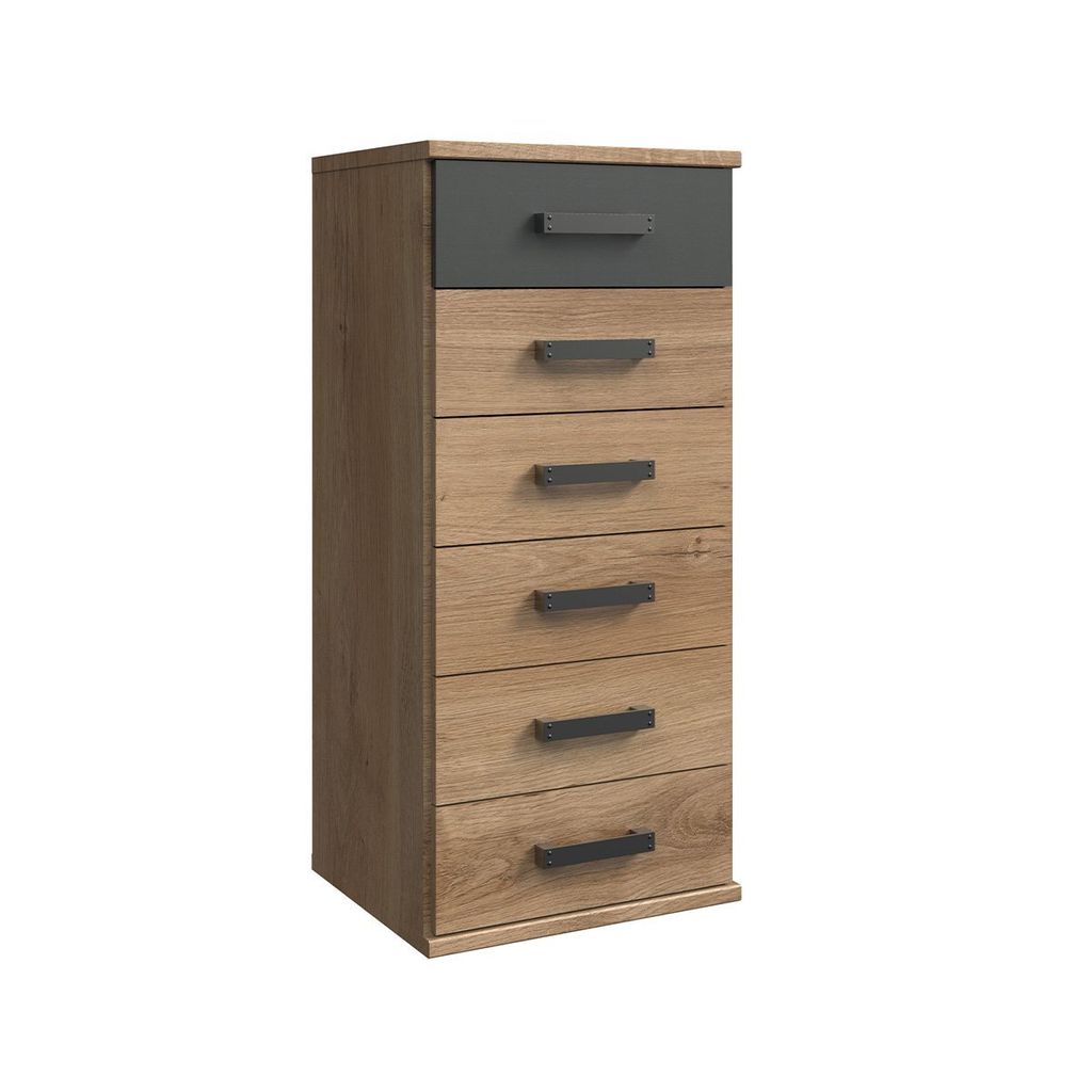 A tall, narrow chest of drawers with six drawers.