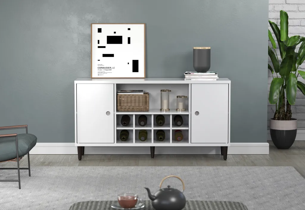 Buffet Evolution 2 portes avec range-bouteilles blanc et noir moderne - 10