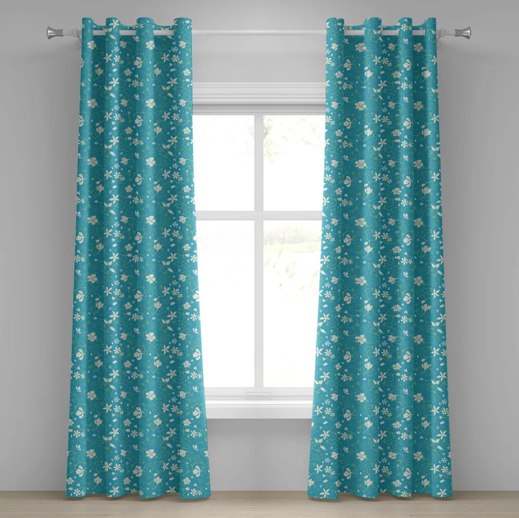 Rideau salon moderne floral 280x245 cm habillage fenêtre vert bleu blanc