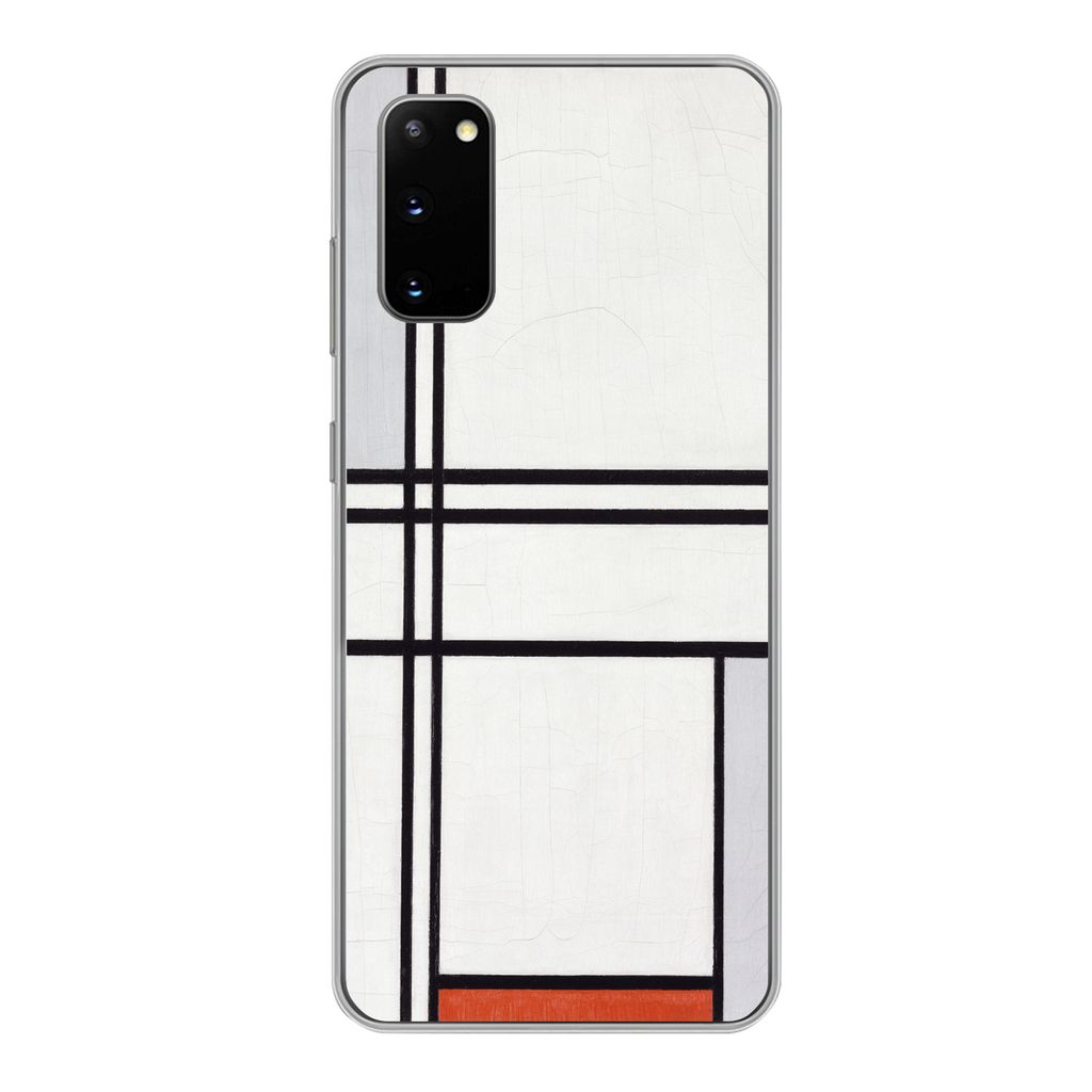 MuchoWow Handyhülle Schutzhülle Hülle für Samsung Galaxy S20 Komposition 1 mit Rot und Grau - Piet Mondrian Silikon Softcase Handy Hülle - Bild