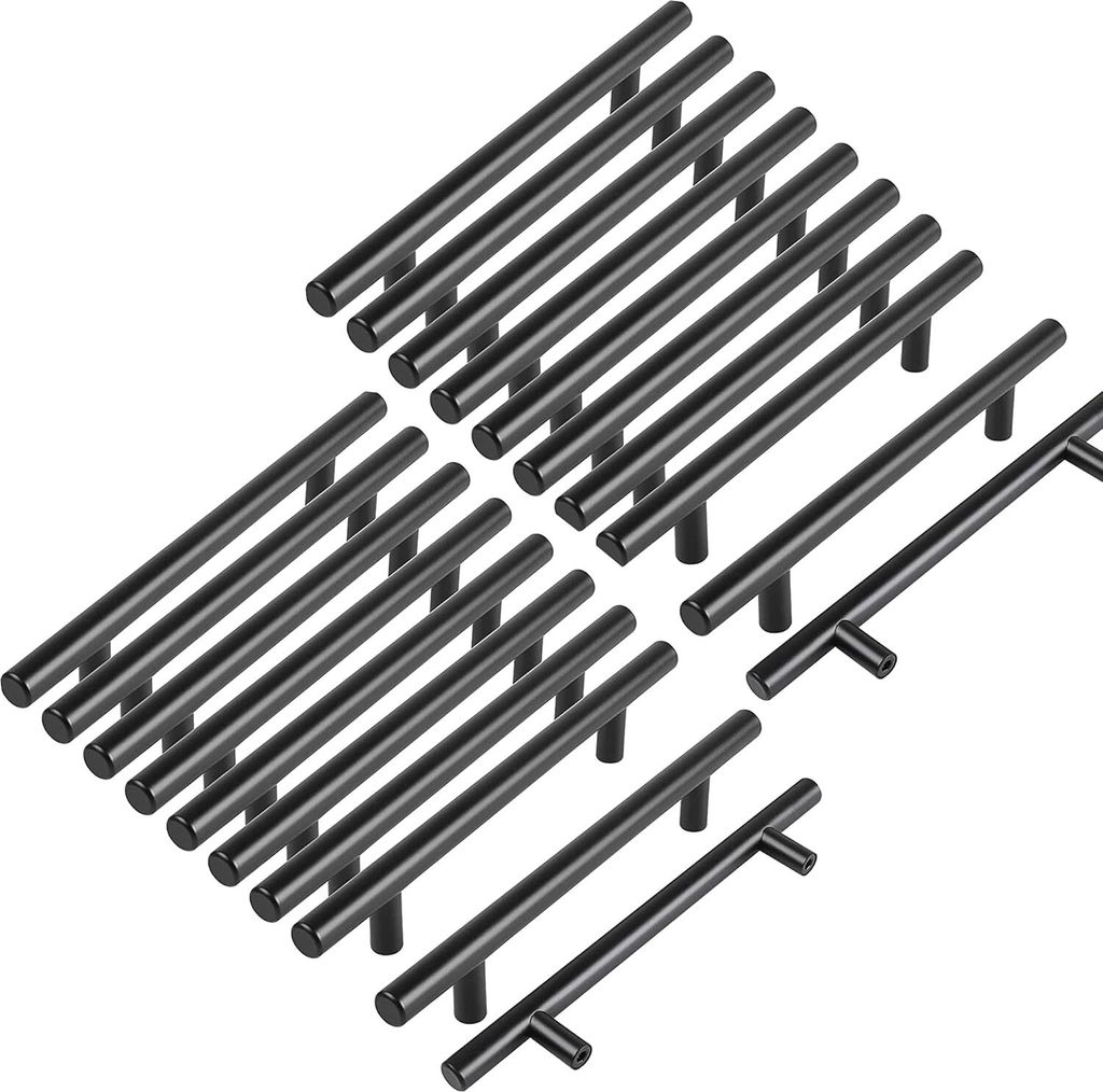 20 Stück schwarzer Möbelgriff, schwarzer Küchenmöbelgriff, T-Griffe für Schränke und Schubladen, schwarzer Achsabstand 128 mm, schwarzer Loch...