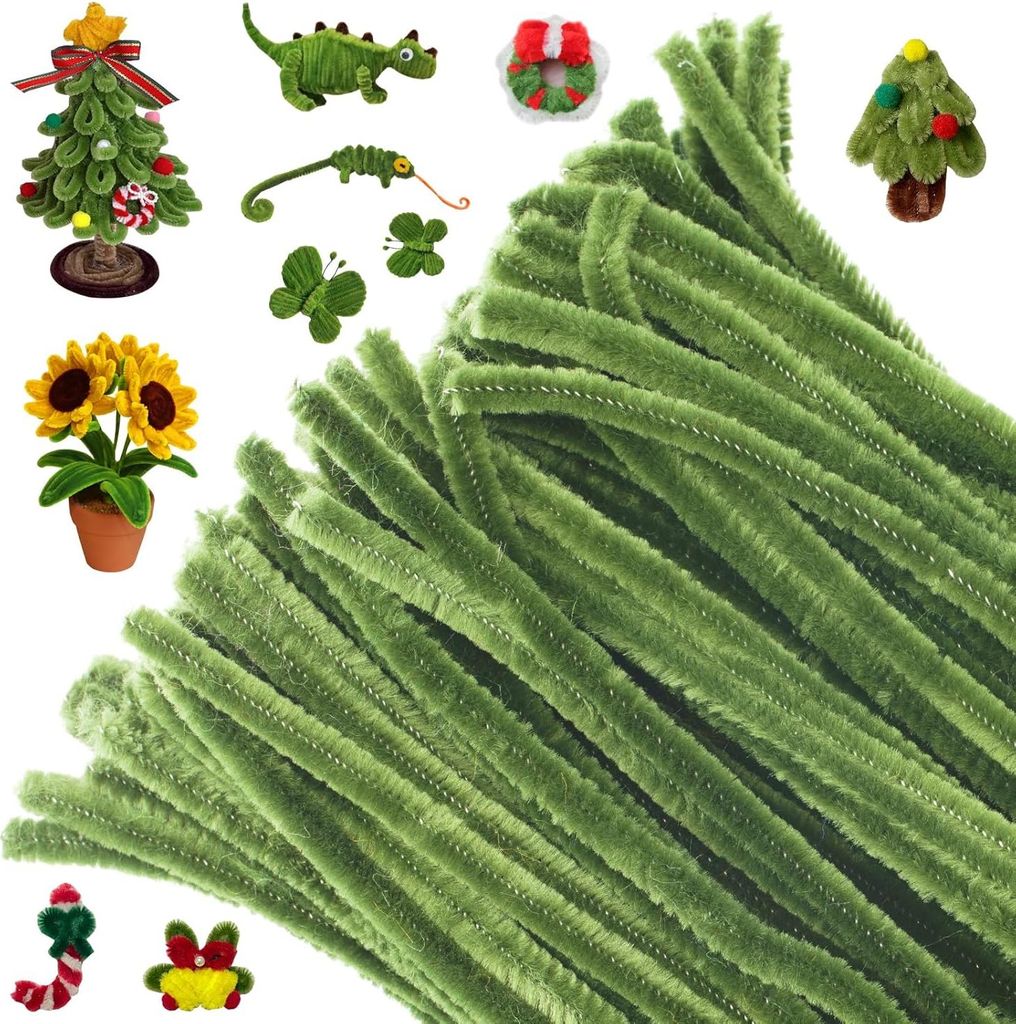 Salbegrš¹n Pfeifenreiniger 6mm, 100 Stš¹ck Pfeifenputzer zum Basteln, Pfeifenputzer fš¹r Blumen Pfeifenreiniger, 30cm Chenilledraht fš¹r Ki...