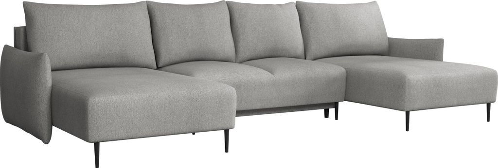 MIRJAN24 Wohnlandschaft Santi U, Ecksofa mit Bettkasten und Schlaffunktion, Schwarz Metallfüße, Aufklappmechanismus (Farbe: Velo 633)