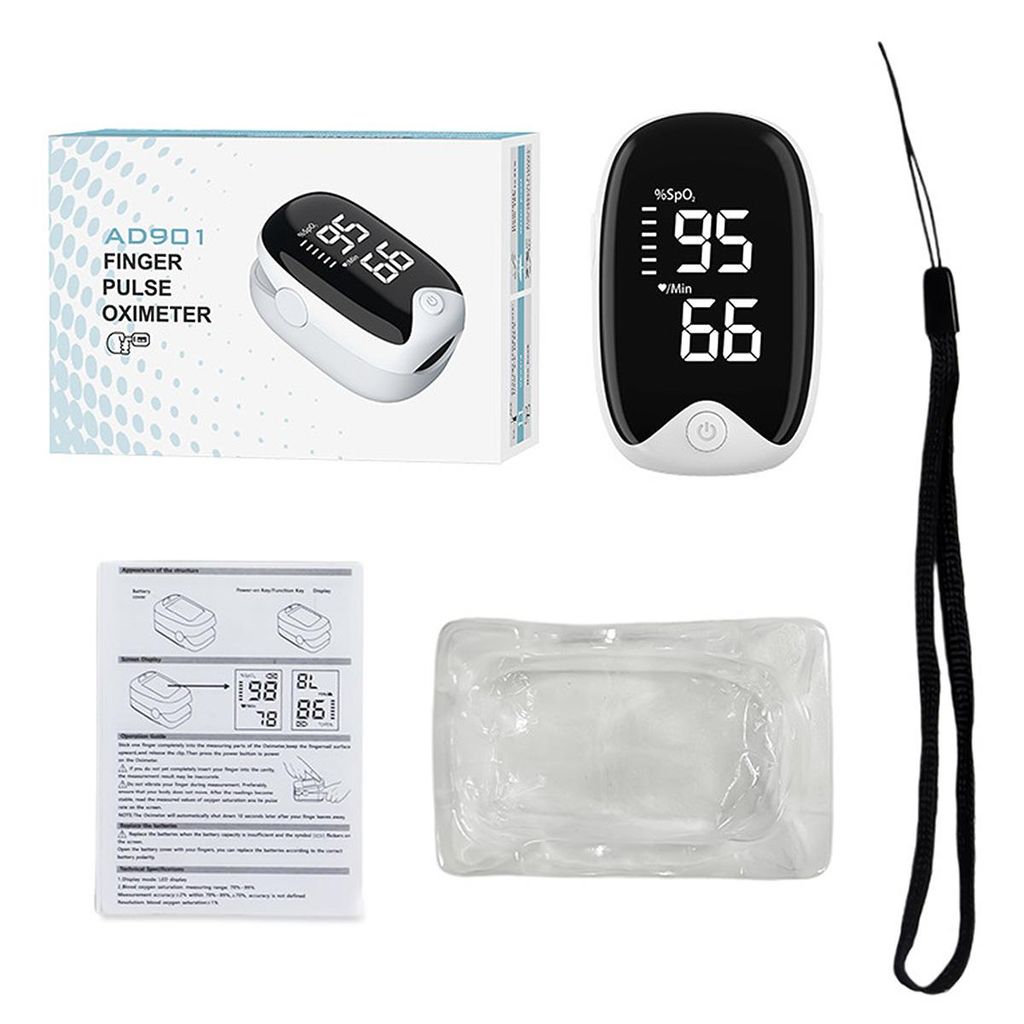 Pulsoximeter Finger, SpO2 Pulsmesser, Fingerpulsoximeter, Messung von Puls und Sauerstoffsättigung am Finger, OLED Display, Batterieanzeige