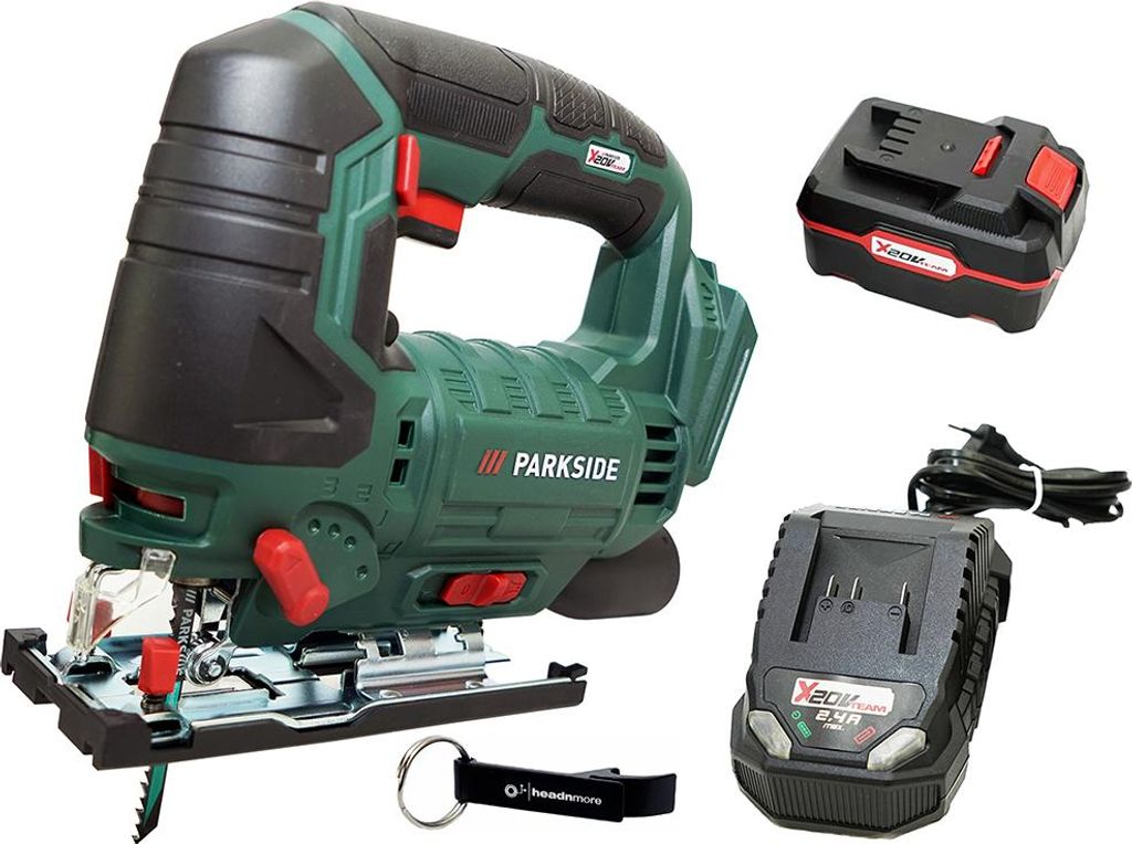 PARKSIDE 20V Akku Pendelhubstichsäge PSTDA 20-Li C3 (inkl. 4Ah Akku) + HEADNMORE Schlüsselanhänger im HEADNMORE Bundle