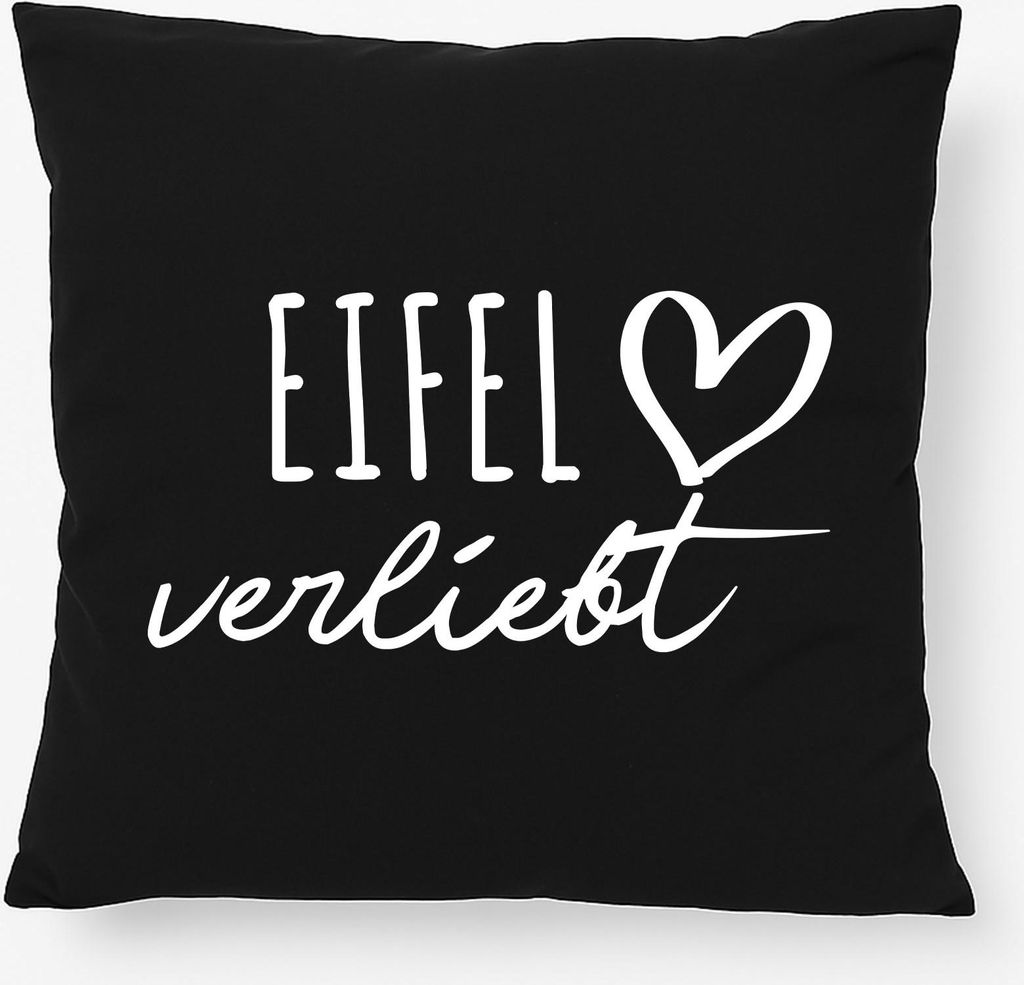Huuraa Kissen Eifel verliebt 40x40cm mit Füllung Black Baumwolle Dekokissen Geschenkidee