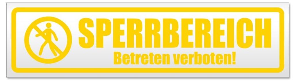 Kiwistar - Autoaufkleber - Gelb - 45 x 12 cm - Sperrbereich betreten verboten - Hinweis Aufkleber Sticker für Auto, Kfz, Fahrrad, PKW, LKW
