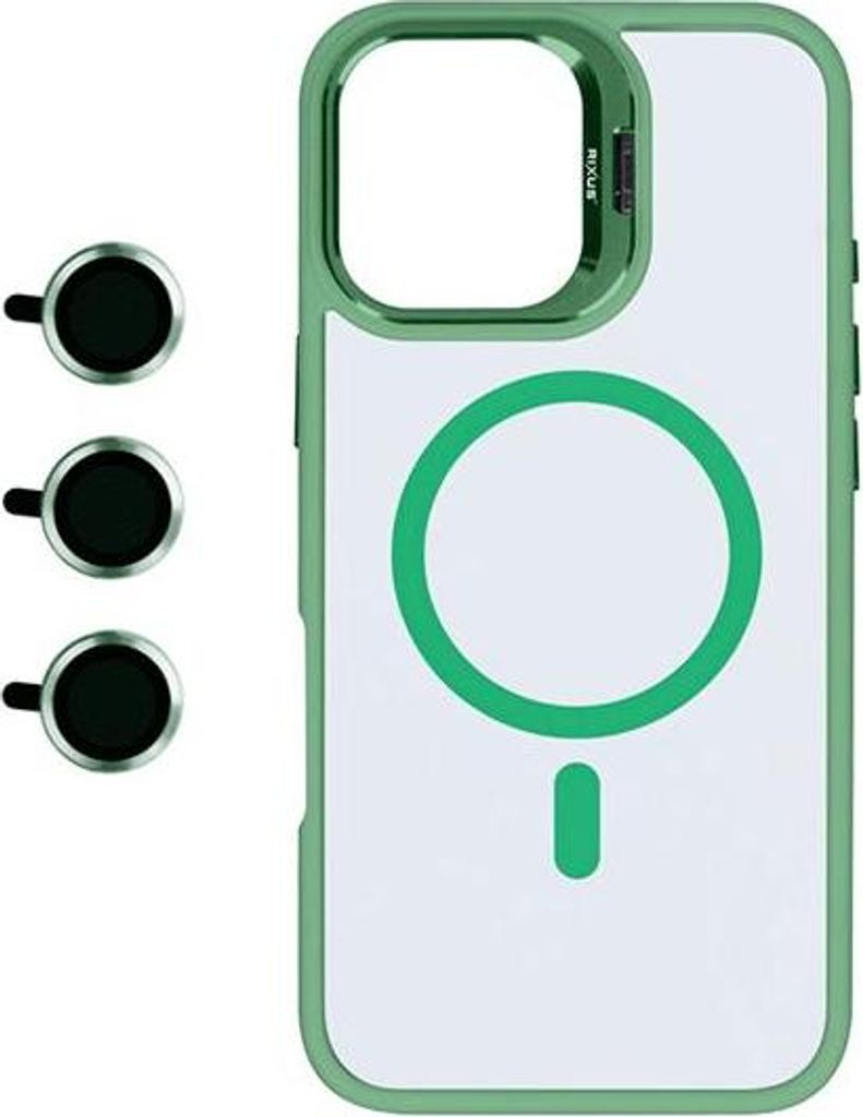 Rixus Classic03 Magnetic Cover MagSafe Schutz-Hülle mit Ständer für iPhone 16 Pro Max inkl. Kamera-Schutzglas, hellgrün