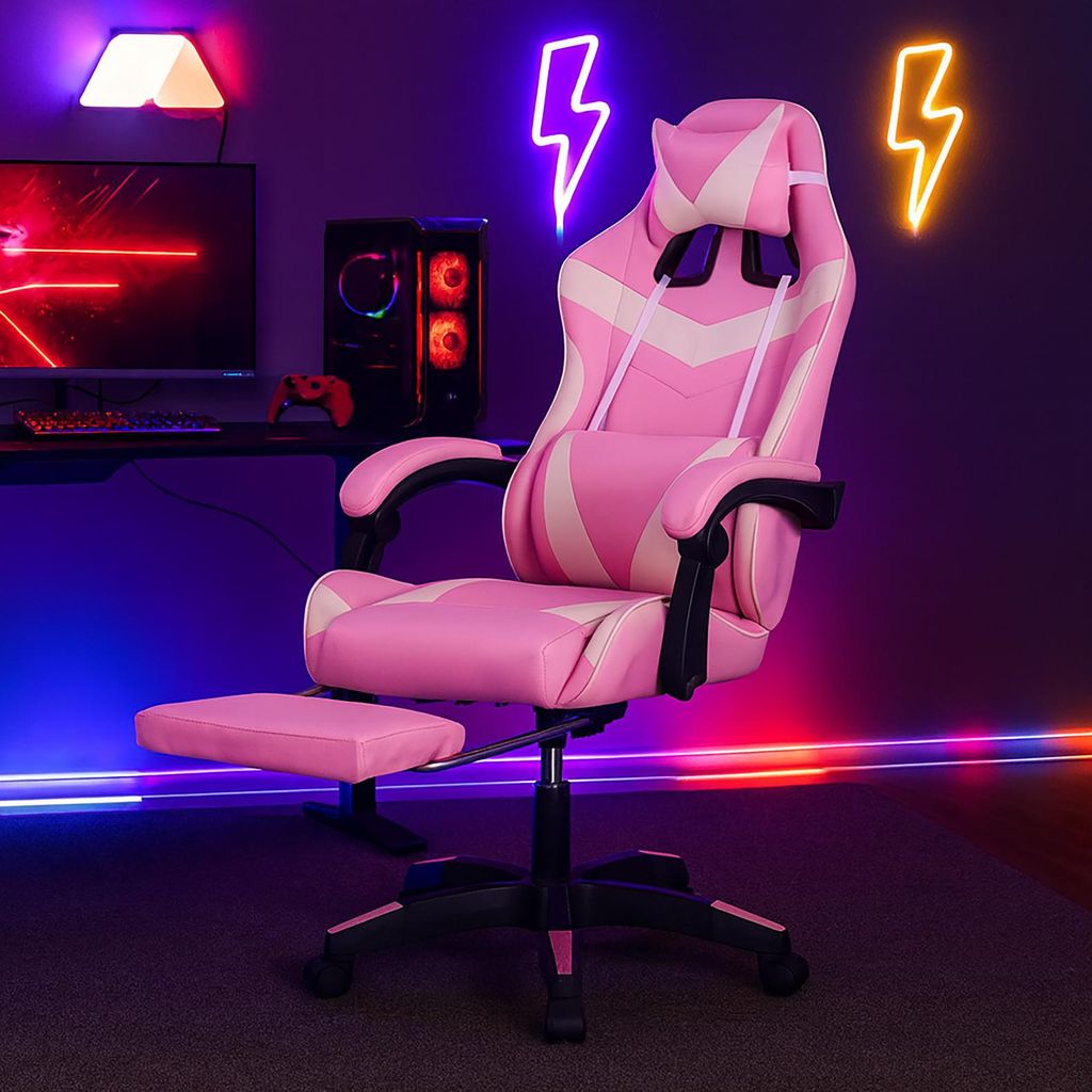 Ergonomischer Gaming Stuhl mit Fußstütze Racing-Design in Produktbild 