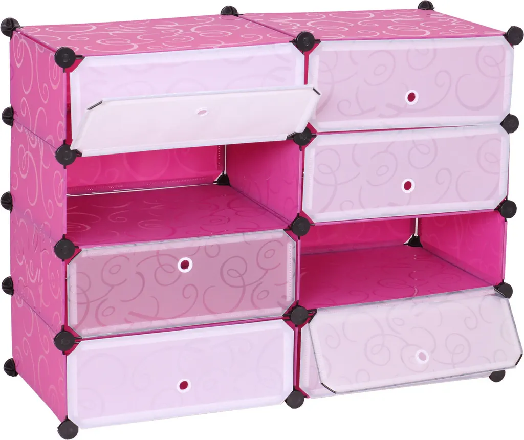 Meuble de rangement chaussures modulable rose avec 8 compartiments