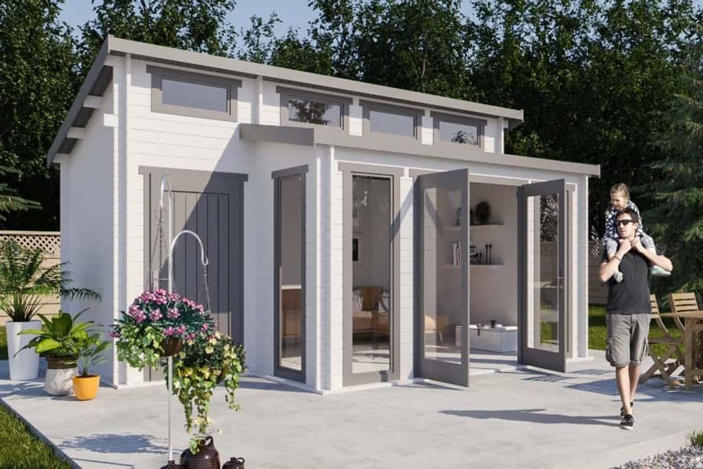 Alpholz Gartenhaus Lausitz ISO mit Anbau Gartenhaus aus Holz, Holzhaus mit 70 mm Wandstärke, Blockbohlenhaus mit Montagematerial