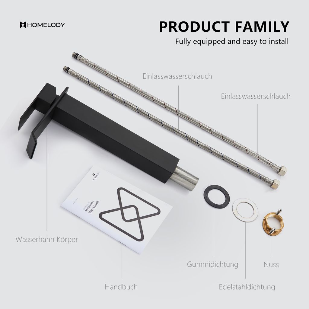 Homelody Wasserhahn Bad Wasserfall Badarmaturen Schwarz Produktbild 7