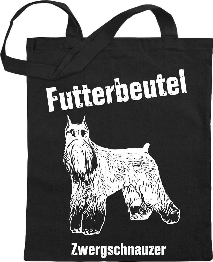 Kiwistar Futterbeutel - Zwergschnauzer - Einkaufsbeutel mit Motiv Hund - Jutebeutel bedruckt - Tragetasche Stoffbeutel Umhängetasche Langer Henkel...