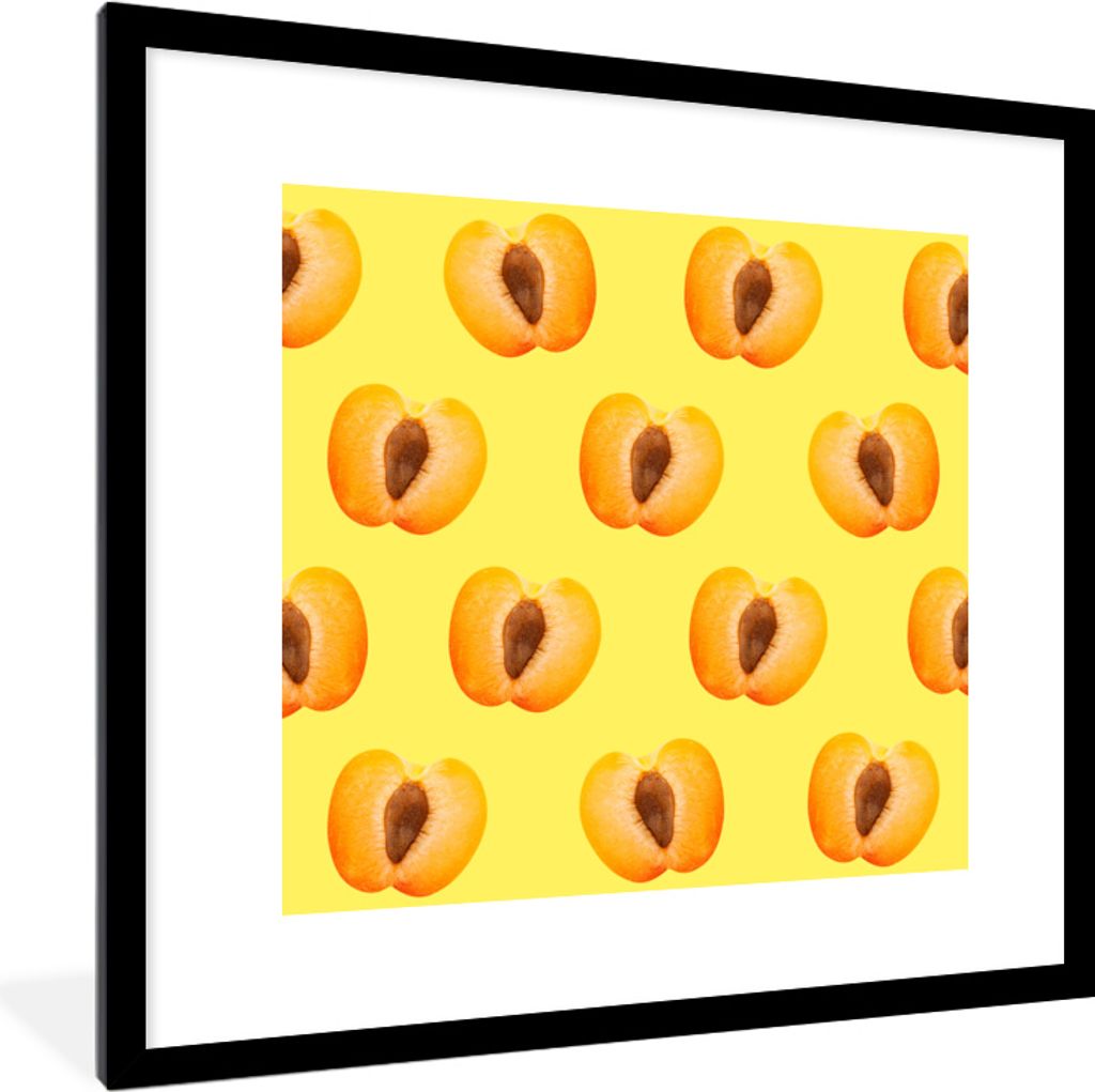 MuchoWow MuchoWow Gerahmtes Poster Pfirsich - Pastell - Muster 40x40 cm - Poster mit zchwarzem Bilderrahmen - Poster - Plakat im Rahmen