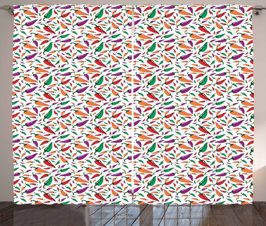 ABAKUHAUS Pfeffer Rustikaler Gardine, Hot Chili Mexican Cusine, Schlafzimmer Kräuselband Vorhang mit Schlaufen und Haken, 280 x 175 cm, Mehrfarbig