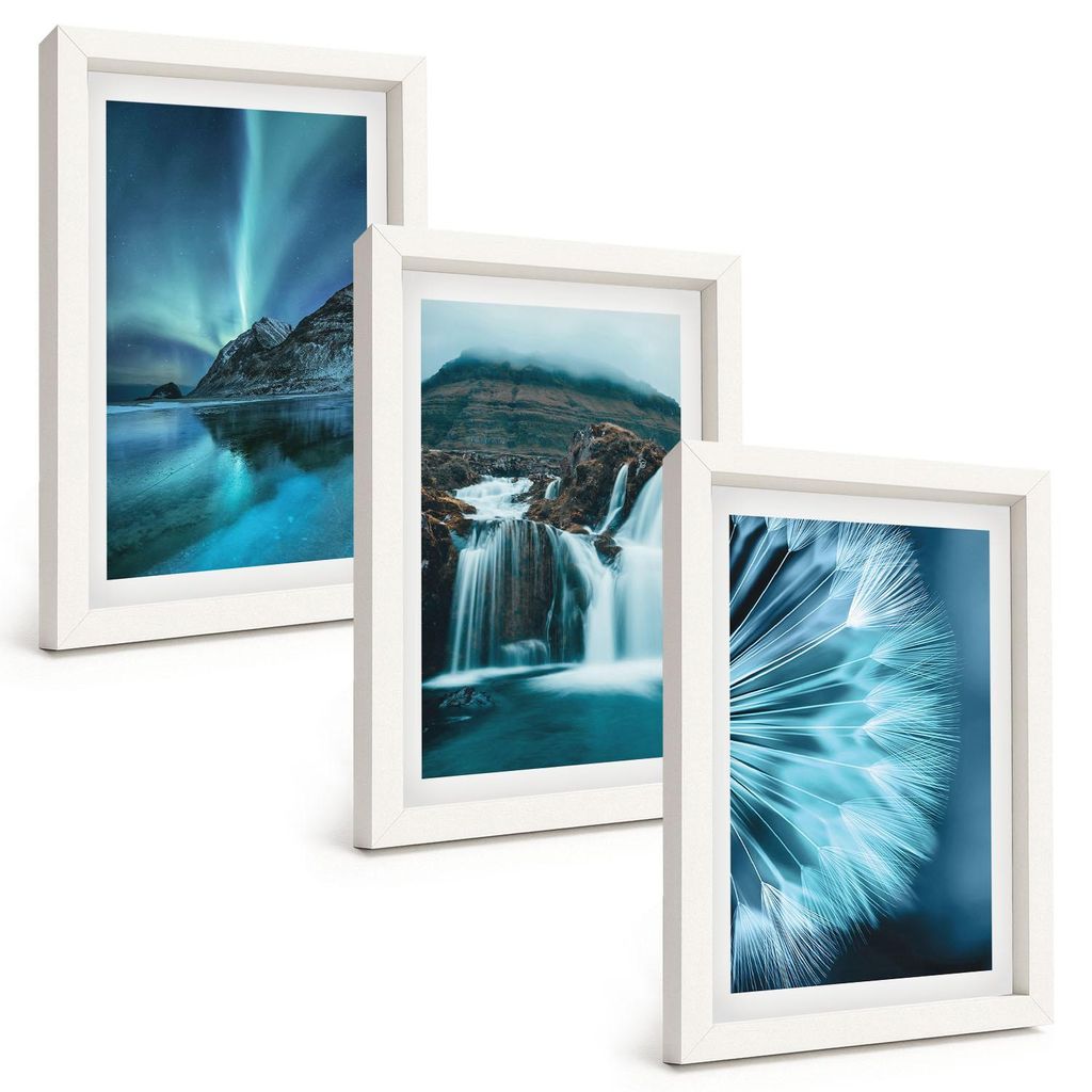 Bilder Set 3-teilig im weißen Rahmen – Wandbilder 3 Stück – gerahmte Poster für Wohnzimmer, Schlafzimmer und Flur – 20x30 cm – Winterlan...
