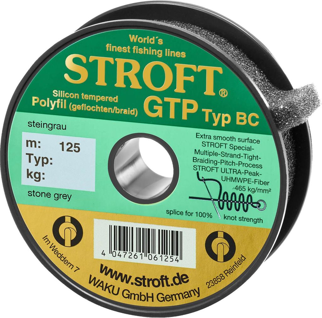 Stroft GTP Typ BC Baitcaster Schur Geflochten Grau 125m BC3 0,20mm 8kg
