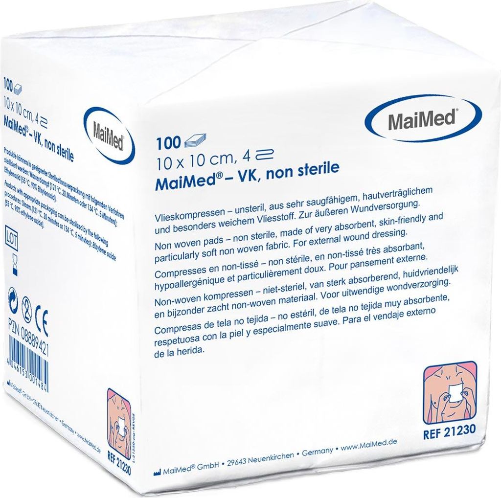 Maimed, 100 stuks, vliesdoek kompressen, niet steriel, 10cm Productafbeelding 