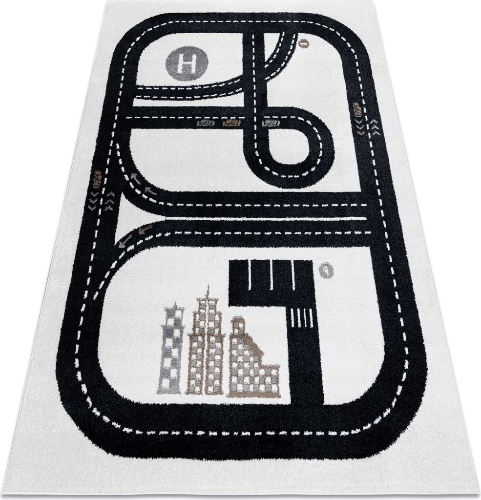 Teppich FUN Track für Kinder, Straße, Stadt creme beige 120x170 cm