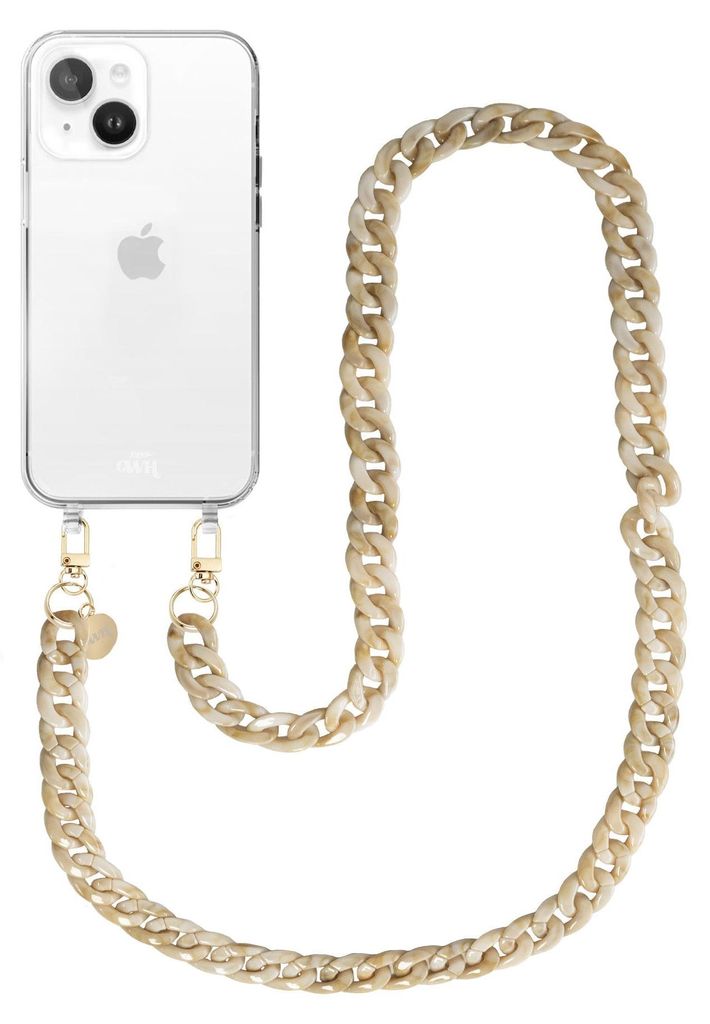Cream Latte Transparant Cord Hülle - Long Cord - Kompatibel mit iPhone 14 Plus