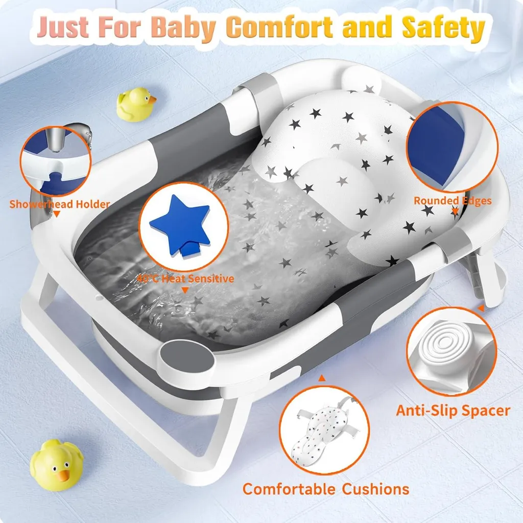 Baignoire Bébé Pliable et Portable en Gris : Solution de Bain Gain de Place