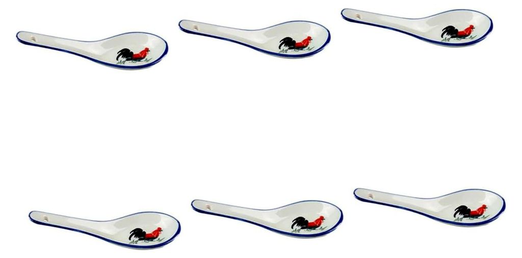 6-teiliges Set Keramik Suppenlöffel mit feinem blau-weißem Muster, multifunktional und spülmaschinengeeignet, kleine Löffel für Suppe, Dessert...