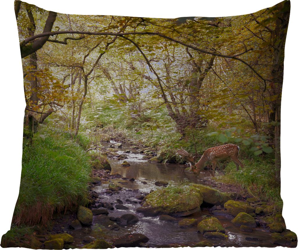 MuchoWow Outdoor Kissen - Hirsch - Baum - Wald - 50x50 cm - Wetterfest - Lounge Kissen - Komfortabel - Kissen mit Bild
