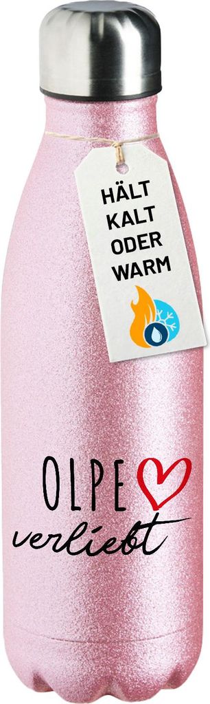 Huuraa Trinkflasche Olpe verliebt 500ml Pink Edelstahl Wasserflasche Trinkflasche Geschenkidee